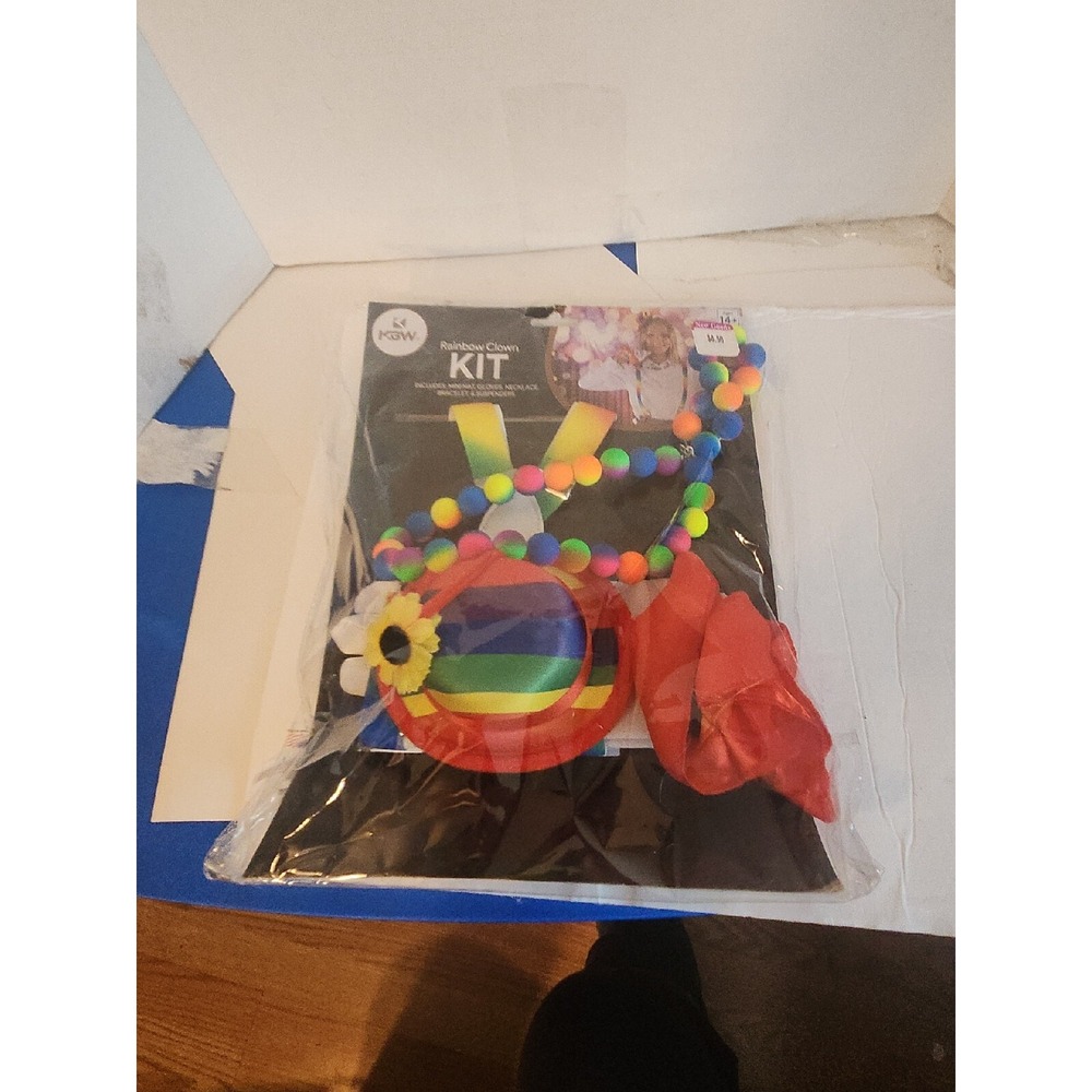 Rainbow Clown Kit Rainbow Hat Gloves Necklace Bracelet Suspenders Halloween New
